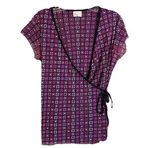 PO - Pink & Purple Abstract Print V Neck Blouse Size XL EUC